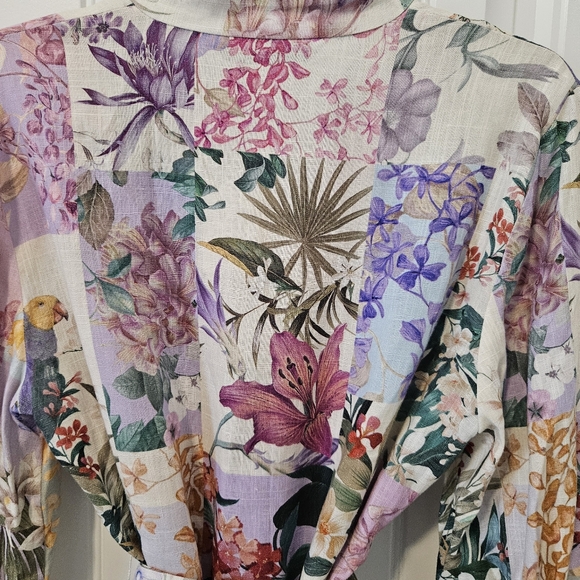 ZARA Floral Parrot Linen Mini Dress M Belted Long Sleeve Size M belt, NEW! - Picture 9 of 16